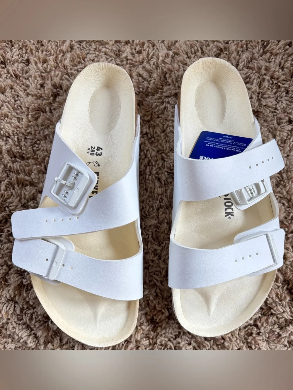 Birkenstock Men’s Sz 10 EU 43 White Leather Arizona BS Sandals Regular Fit